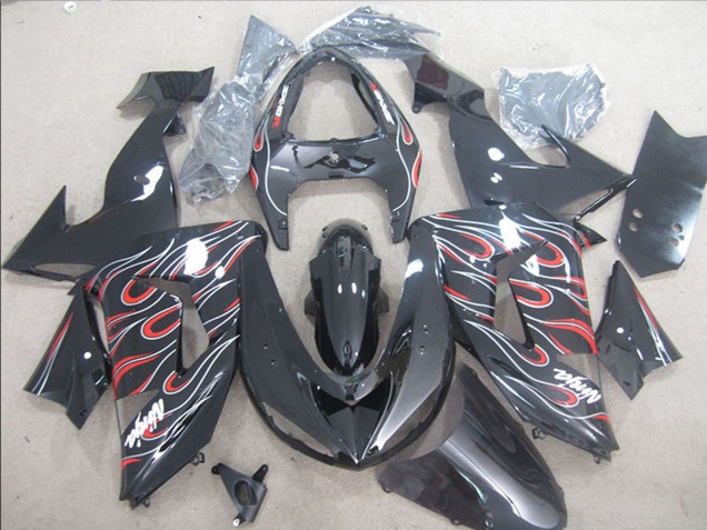 Glänzendes Schwarz Rot Weiß Flamme 2006-2007 Kawasaki ZX10R Motorrad Verkleidung