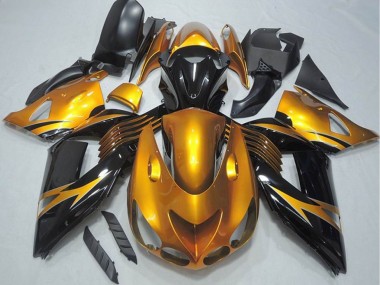 Gold Glänzendes Schwarz 2006-2011 Kawasaki ZX14R ZZR1400 Motorrad Verkleidung