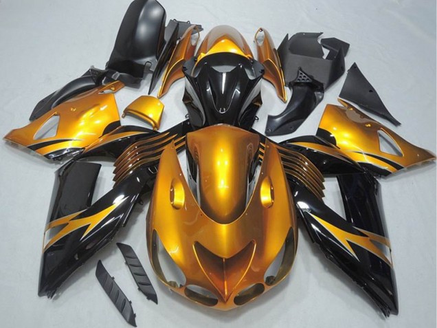 Gold Glänzendes Schwarz 2006-2011 Kawasaki ZX14R ZZR1400 Motorrad Verkleidung