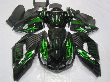 Glänzendes Schwarz Grün Flamme 2006-2011 Kawasaki ZX14R ZZR1400 Motorrad Verkleidung
