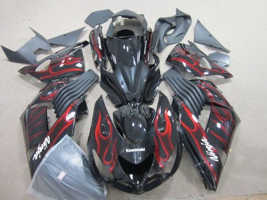 Glänzendes Schwarz Rot Flamme 2006-2011 Kawasaki ZX14R ZZR1400 Motorrad Verkleidung