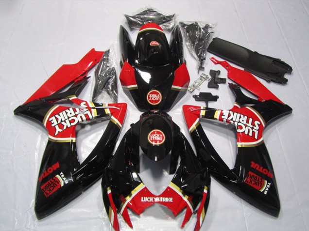 Glänzendes Schwarz Rot Weiß Lucky Strike Motul 2006-2007 Suzuki GSXR 600 Motorrad Verkleidung