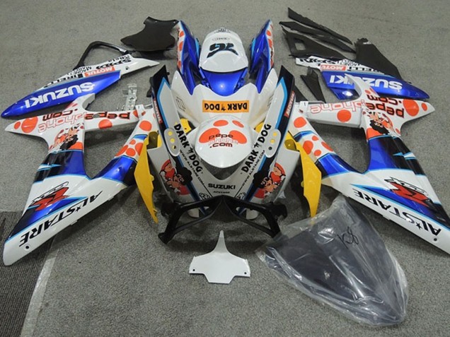 Weiß Blau Orange Alstare Dunkel Dog 2008-2010 Suzuki GSXR 600 Motorrad Verkleidung