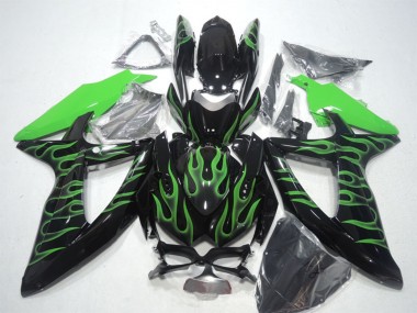 Glänzendes Schwarz Grün Flamme 2008-2010 Suzuki GSXR 600 Motorrad Verkleidung