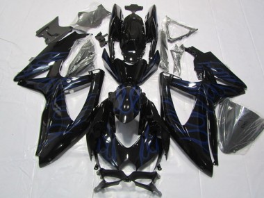 Glänzendes Schwarz Blau Flamme 2008-2010 Suzuki GSXR 600 Motorrad Verkleidung