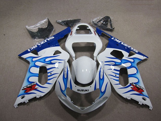 Weiß Blau Flamme 2001-2003 Suzuki GSXR 750 Motorrad Verkleidung