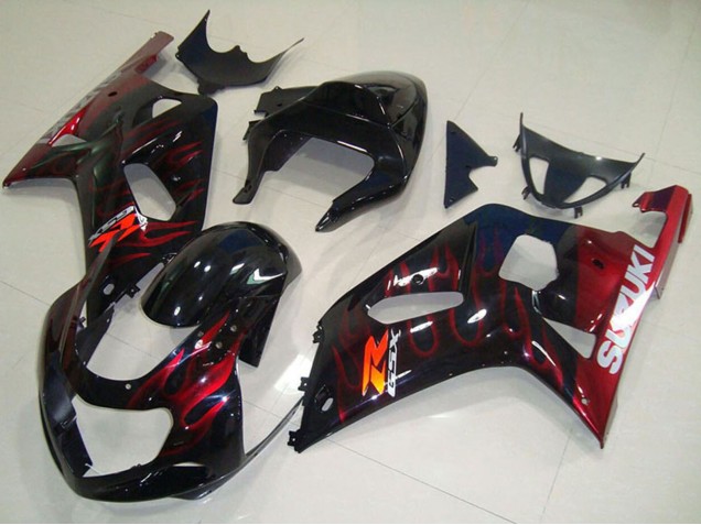 Glänzendes Schwarz Rot Flamme 2001-2003 Suzuki GSXR 750 Motorrad Verkleidung