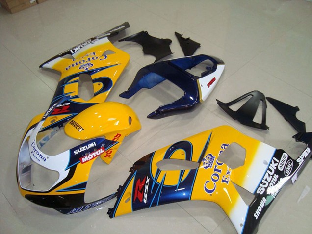 Gelb Weiß Blau Alstare Corona Extra Motul 2001-2003 Suzuki GSXR 750 Motorrad Verkleidung