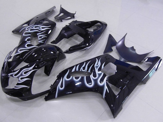 Glänzendes Schwarz Weiß Flamme 2001-2003 Suzuki GSXR 750 Motorrad Verkleidung