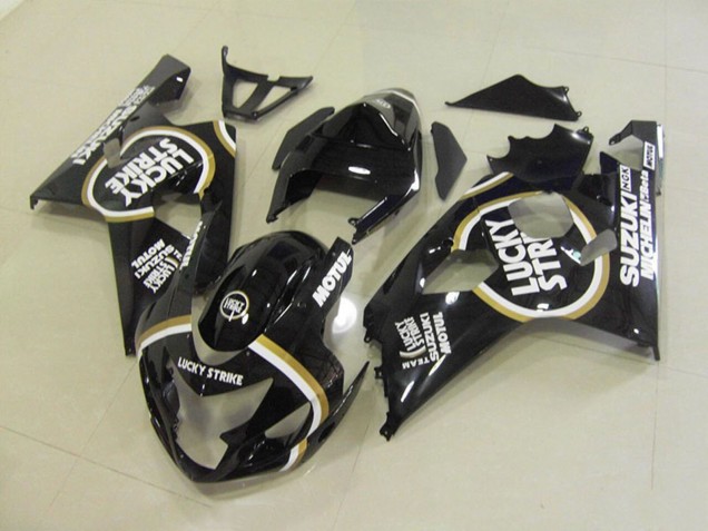 Glänzendes Schwarz Weiß Lucky Strike Motul 2004-2005 Suzuki GSXR 750 Motorrad Verkleidung