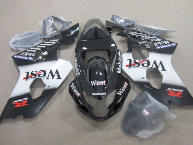 Glänzendes Schwarz Weiß West Mobil 2004-2005 Suzuki GSXR 750 Motorrad Verkleidung