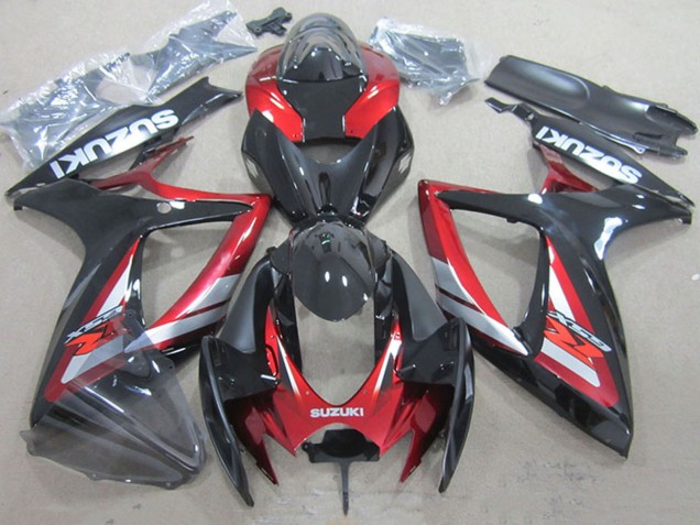 Rot Glänzendes Schwarz 2006-2007 Suzuki GSXR 750 Motorrad Verkleidung