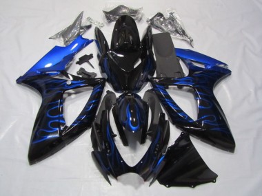 Glänzendes Schwarz Blau Flamme 2006-2007 Suzuki GSXR 750 Motorrad Verkleidung