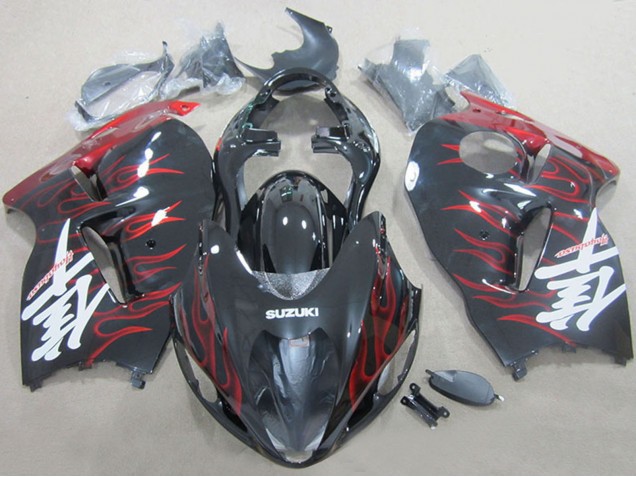 Schwarz Rot Flamme 1996-2007 Suzuki GSXR 1300 Hayabusa Motorrad Verkleidung