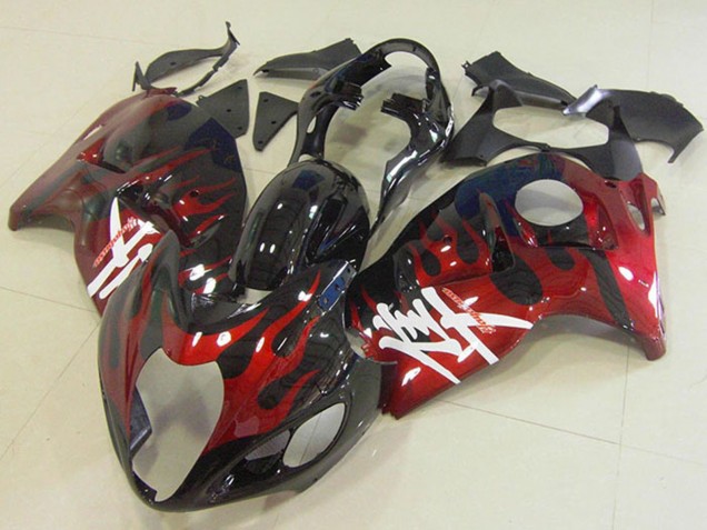 Glänzendes Schwarz Rot Flamme 1996-2007 Suzuki GSXR 1300 Hayabusa Motorrad Verkleidung