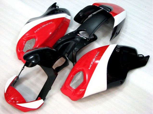 Weiß Rot Glänzendes Schwarz 2008-2012 Ducati Monster 696 Motorrad Verkleidung