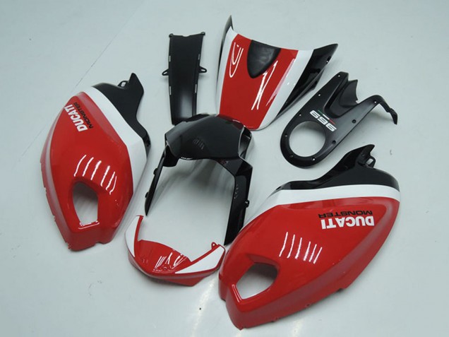 Weiß Rot Glänzendes Schwarz 2008-2012 Ducati Monster 696 Motorrad Verkleidung