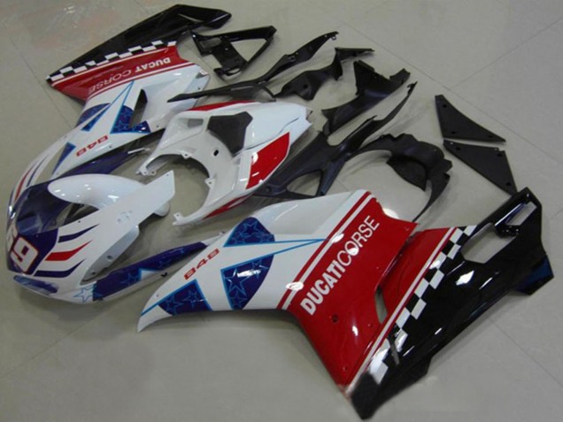 Weiß Rot Schwarz Blau Corse 69 2007-2014 Ducati 1098 Motorrad Verkleidung