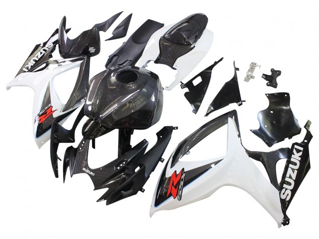 Suzuki GSXR 600/750 Motorrad Verkleidung 2006-2007 - Schwarz Weiss Carbonfaser Stil