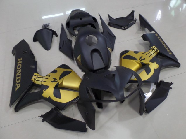 Matt Schwarz mit goldenem Totenkopf 05-06 CBR600RR Motorrad Verkleidung Matt Schwarz mit goldenem Totenkopf 05-06 CBR600RR Motorrad Verkleidung