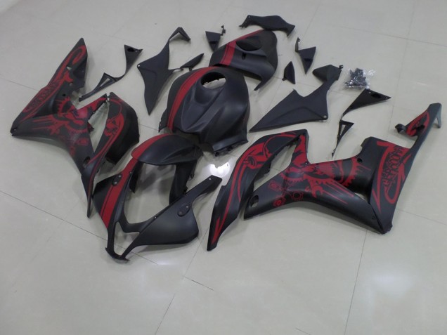 Matt Schwarzer roter Totenkopf mit Streifen 07-08 CBR600RR Motorrad Verkleidung Matt Schwarzer roter Totenkopf mit Streifen 07-08 CBR600RR Motorrad Verkleidung