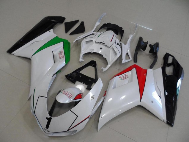 Perl Weiß mit italienischer Flagge 07-14 Ducati 848 1098 1198 Motorrad Verkleidung Perl Weiß mit italienischer Flagge 07-14 Ducati 848 1098 1198 Motorrad Verkleidung
