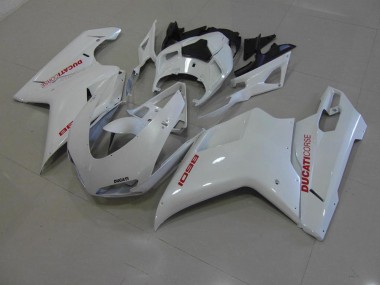 Perl Weiß mit roten Aufklebern 07-14 Ducati 848 1098 1198 Motorrad Verkleidung