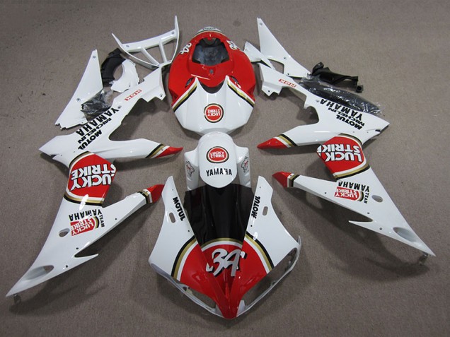 Rot Weiß Lucky Strike 08-16 YZF R6 Motorrad Verkleidung Rot Weiß Lucky Strike 08-16 YZF R6 Motorrad Verkleidung
