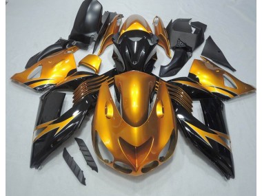 Schwarz Gold 06-11 ZX14R ZZR1400 Motorrad Verkleidung