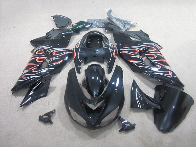 Schwarz Weiß Rot Flamme 06-07 ZX10R Motorrad Verkleidung Schwarz Weiß Rot Flamme 06-07 ZX10R Motorrad Verkleidung