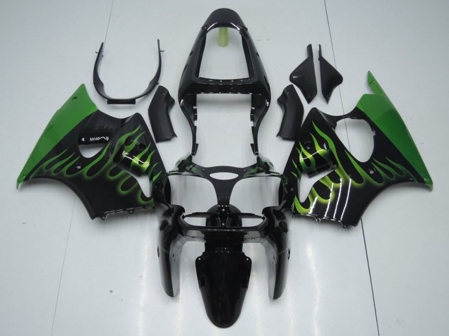 Schwarz mit Grün Flamme 00-02 ZX6R Motorrad Verkleidung Schwarz mit Grün Flamme 00-02 ZX6R Motorrad Verkleidung