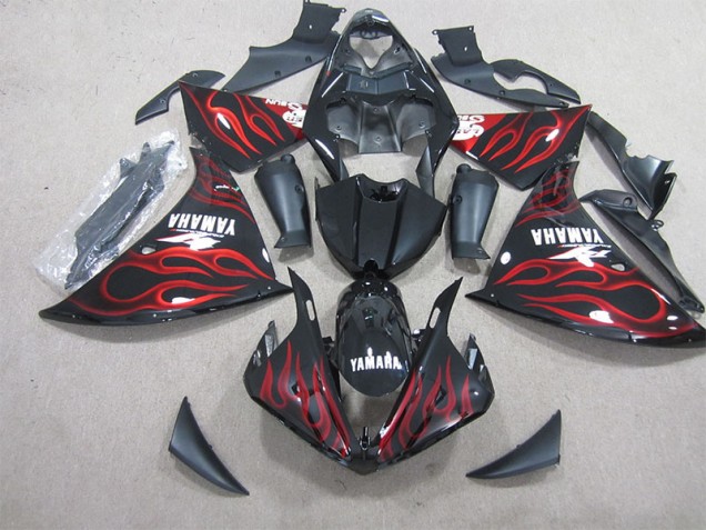 Schwarz rote Flamme weißer Aufkleber 09-11 YZF R1 Motorrad Verkleidung Schwarz rote Flamme weißer Aufkleber 09-11 YZF R1 Motorrad Verkleidung