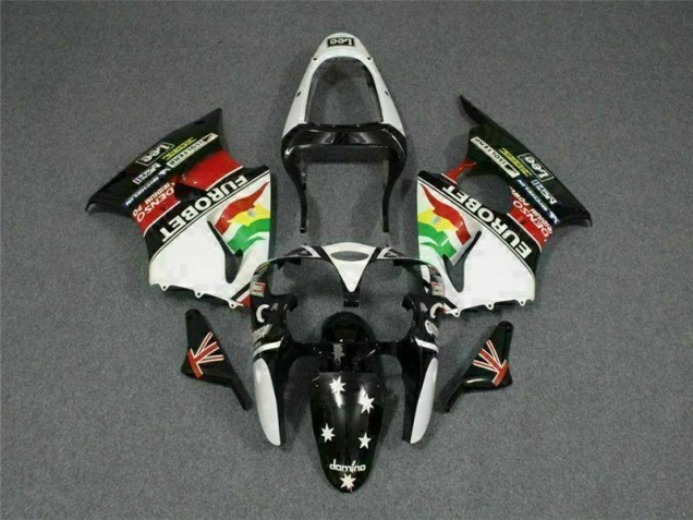 Schwarz weißer Eurobet 00-02 ZX6R Motorrad Verkleidung Schwarz weißer Eurobet 00-02 ZX6R Motorrad Verkleidung