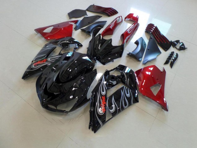 Schwarze und rote Silberflamme 06-11 ZX14R ZZR1400 Motorrad Verkleidung