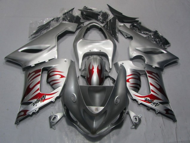 Silber Rot Flamme Ninja 05-06 ZX6R Motorrad Verkleidung Silber Rot Flamme Ninja 05-06 ZX6R Motorrad Verkleidung