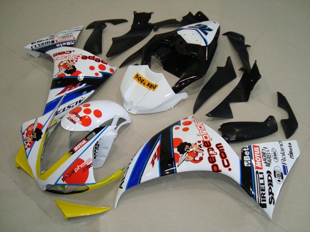 Weiß Schwarz Pepe Phone 09-11 YZF R1 Motorrad Verkleidung Weiß Schwarz Pepe Phone 09-11 YZF R1 Motorrad Verkleidung